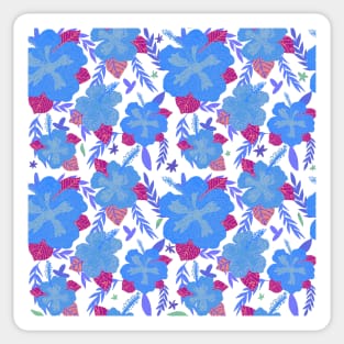 Tropical Hibiscus Flower Pattern Blue Sticker